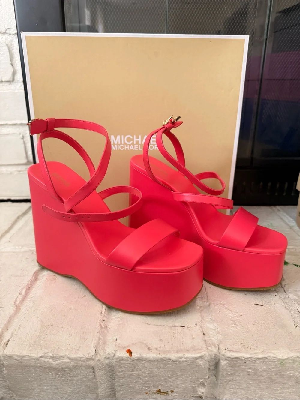 Michael Kors Bright Red Platform Wedge Sandals